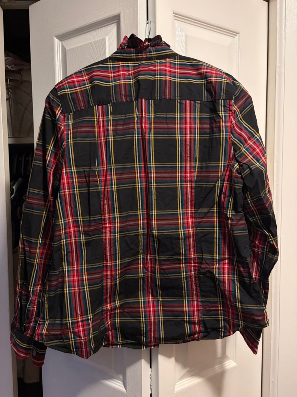 J. Crew Plaid Ruffle-Neck Rhinestone Button-Down Shirt - Picture 4 of 4